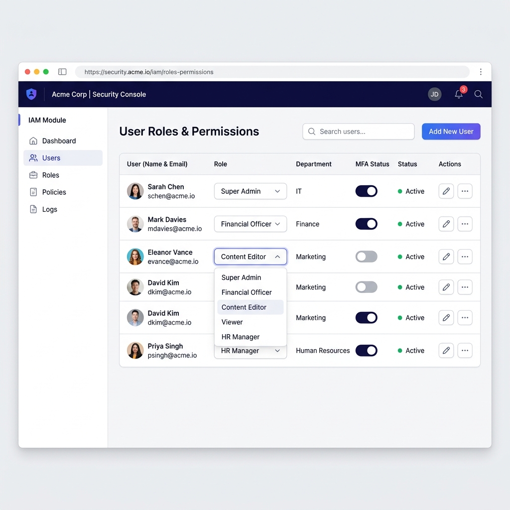 Identity Manager Roles Panel